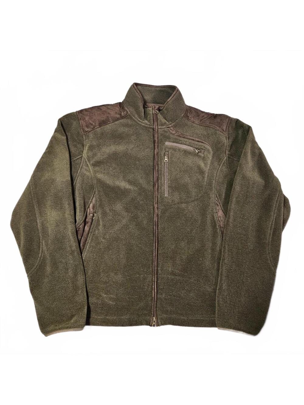Harkila Polartec Men's XXL Olive Green Fleece Jacket Brown Accents Outdoor EUC